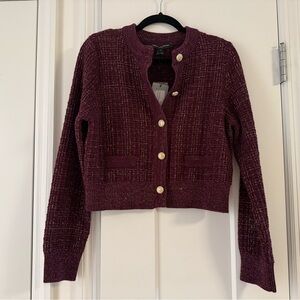French Connection Burgundy Cardigan with Gold Buttons NWT